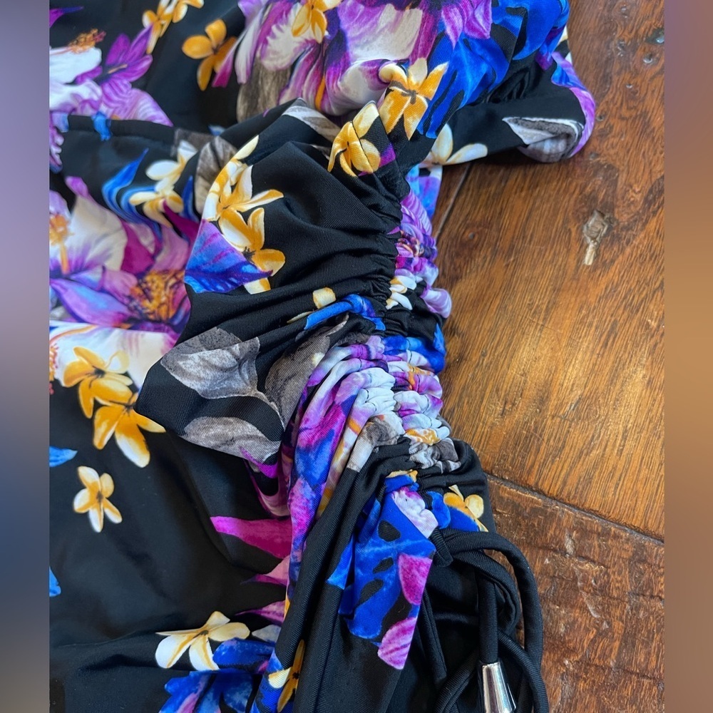 Rose Marie Reid Black & Colorful Floral Print Swimdress with Tummy Control - Picture 2 of 8